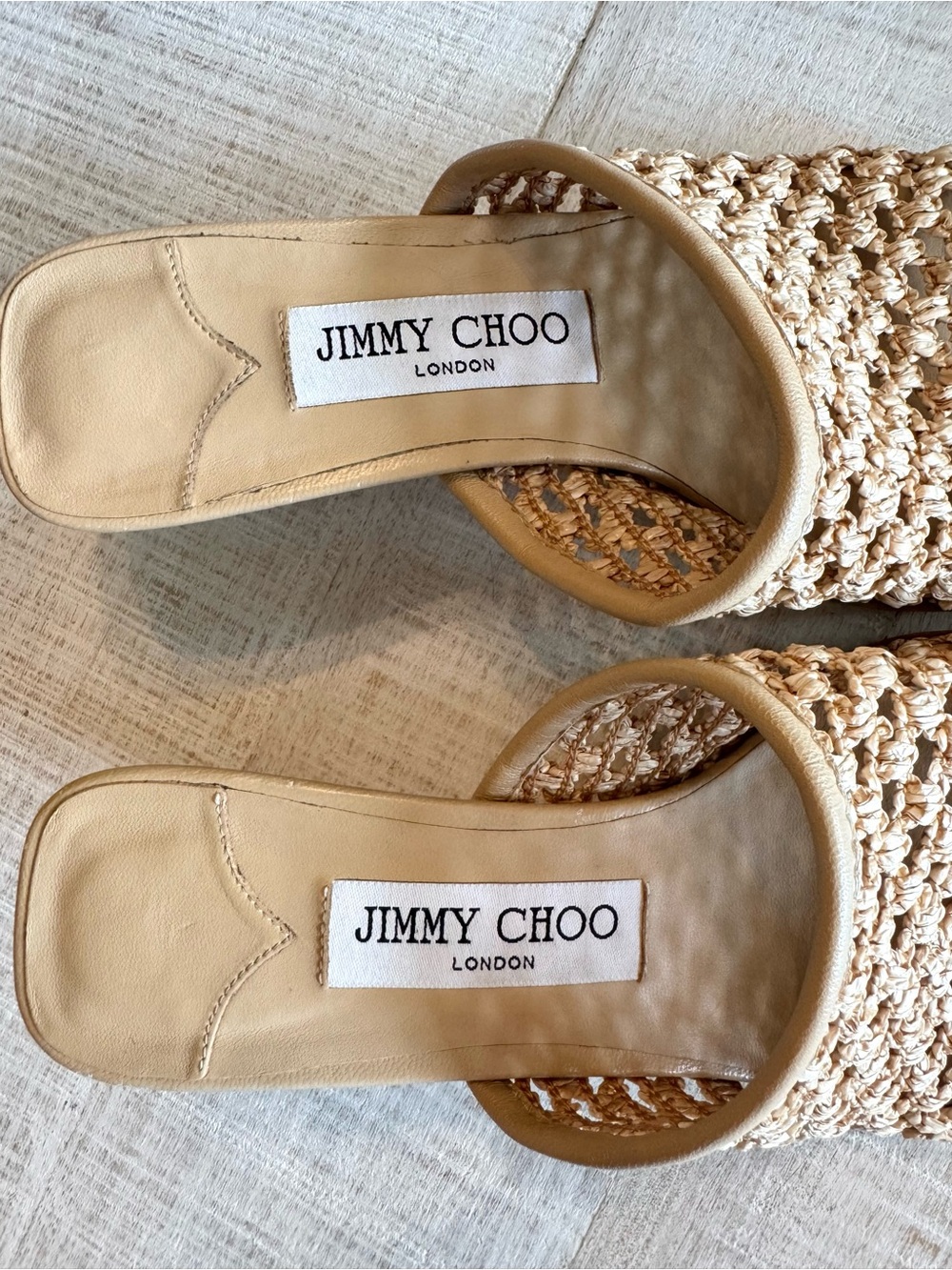 Jimmy Choo Orly Raffia Kitten Heel Mule Sandals Barley Beige Woven 36.5 US 6 - Picture 3 of 8